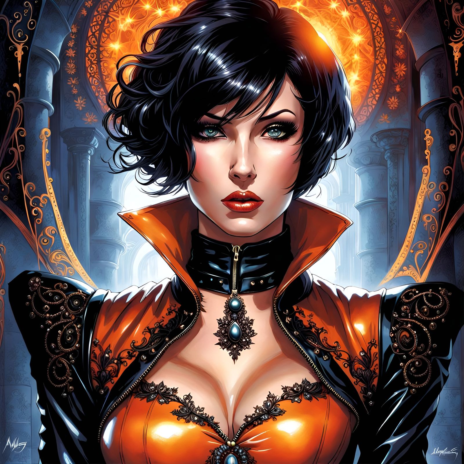 Gothic Fantasy Art Cover: Powerful Female in Latex, Dark Mag...