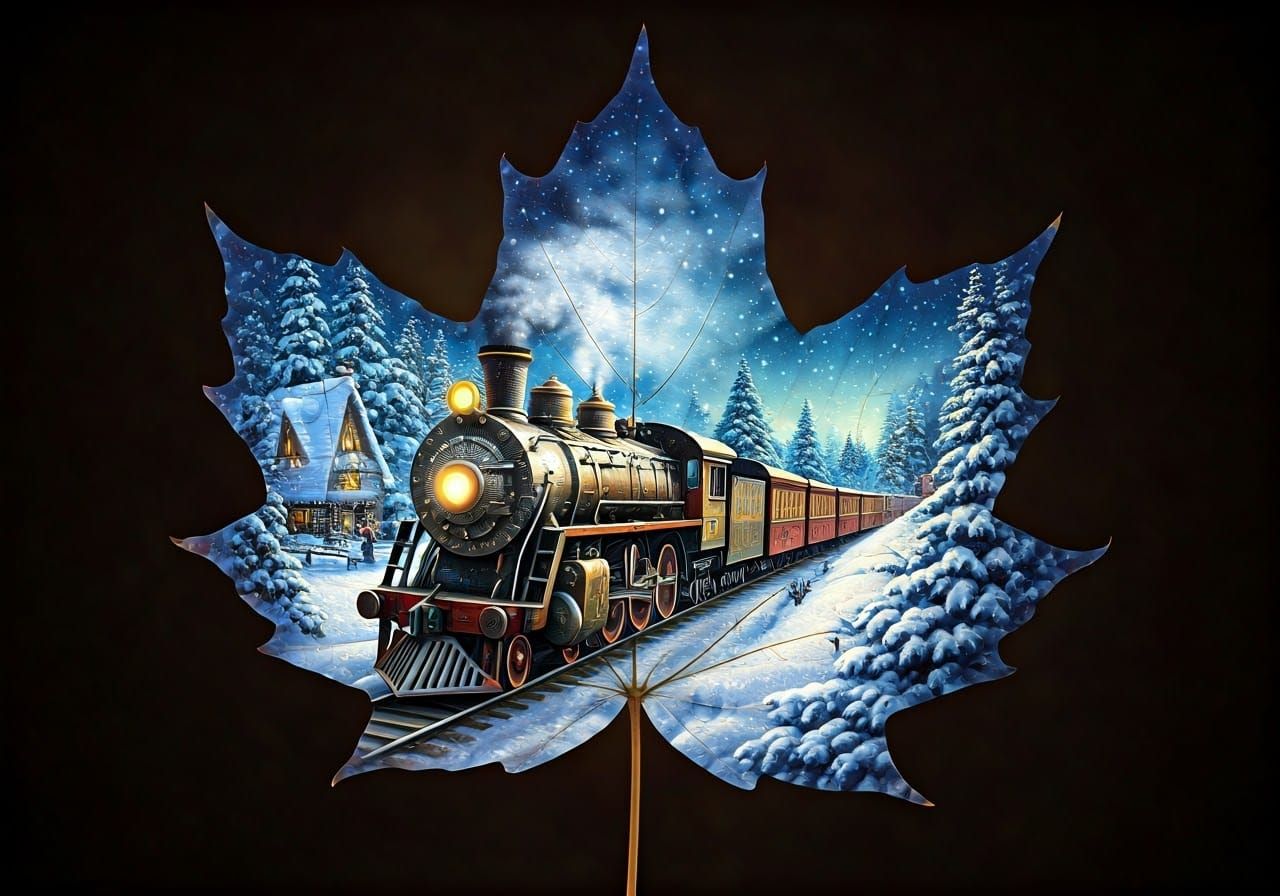 Steampunk Train in Vibrant Winter Wonderland