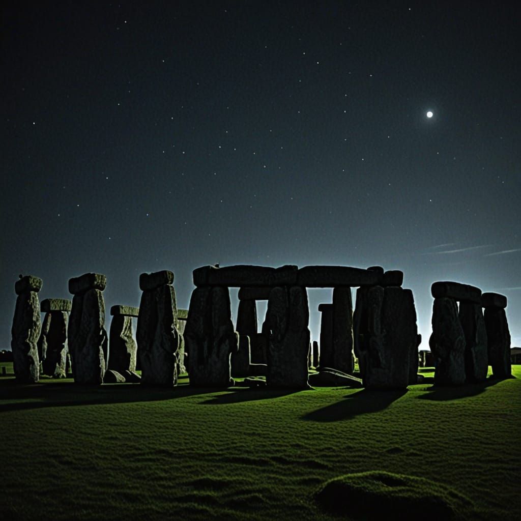 Stonehenge at Night with Figures in Black