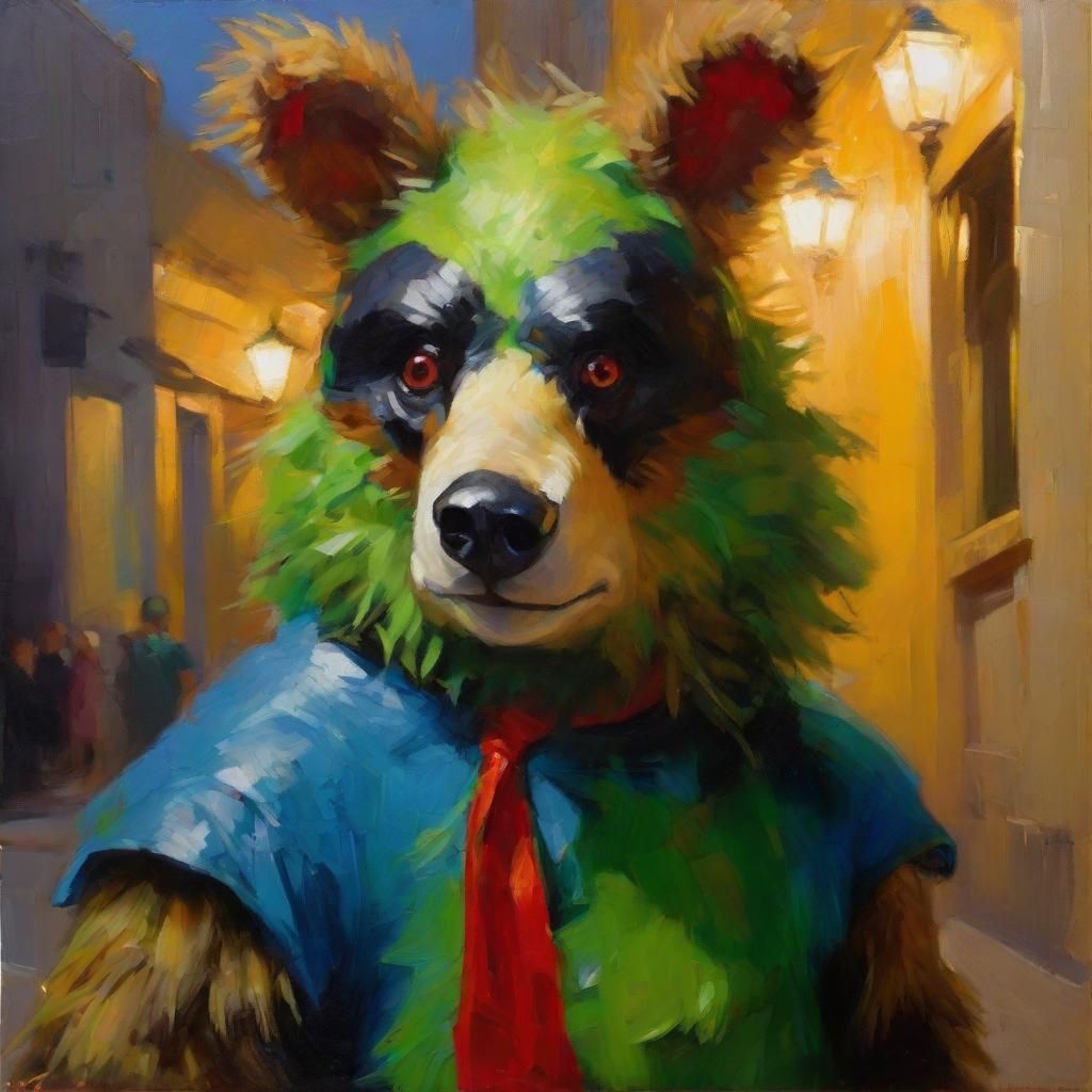 Fantasy Oil Painting of a Cute Cartoon Bear in Fursuit