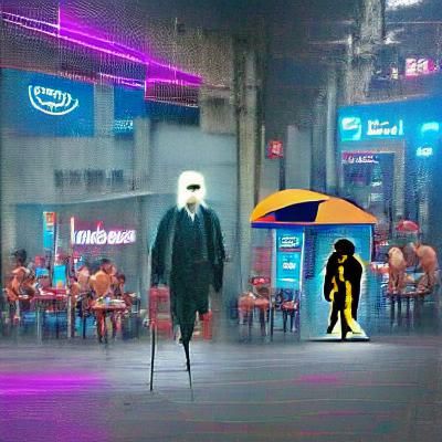 Lonely Invisible Man Strolls Neon City Streets