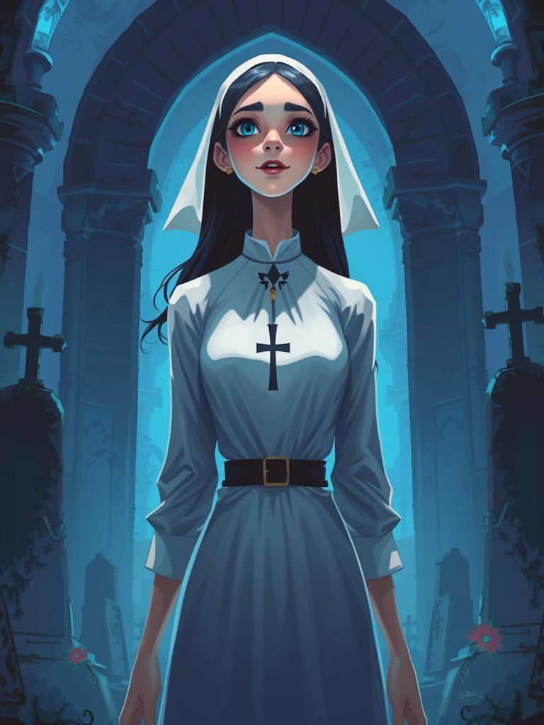 Whimsical Orthodox Nun in Art Nouveau Style