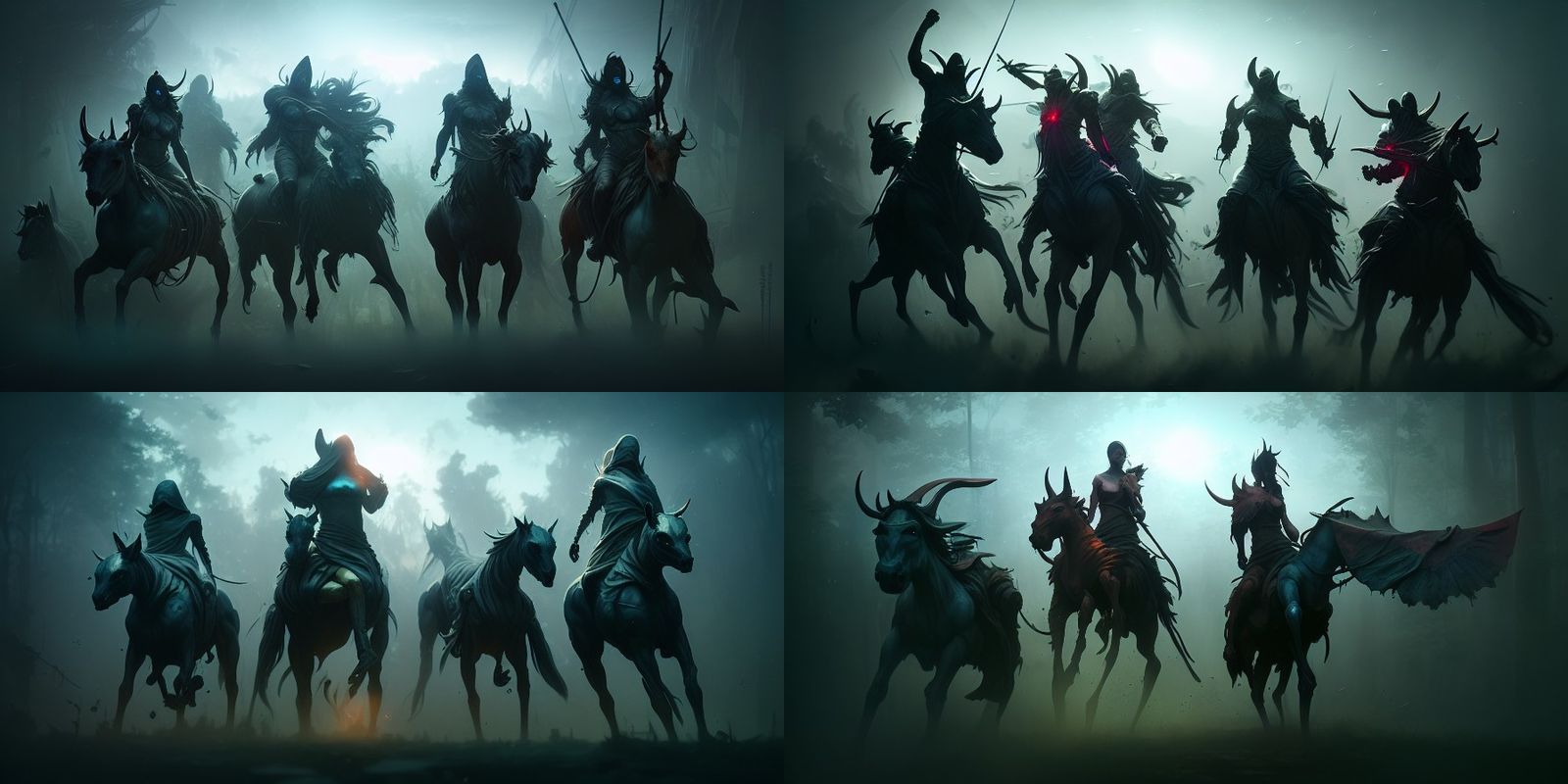 Four Horsemen of Apocalypse Ride Demonic Horses in a Cyberpu...