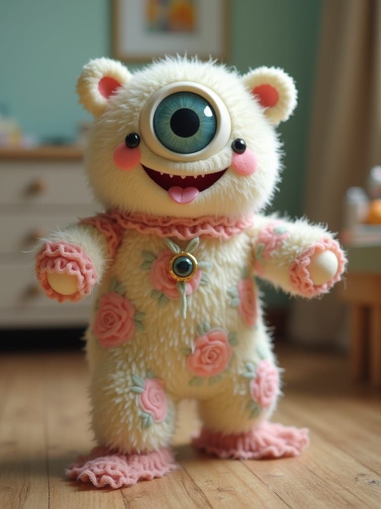 Happy Bouncy Eyeball Hat Fictional Critters in Lacy Floral Onesies