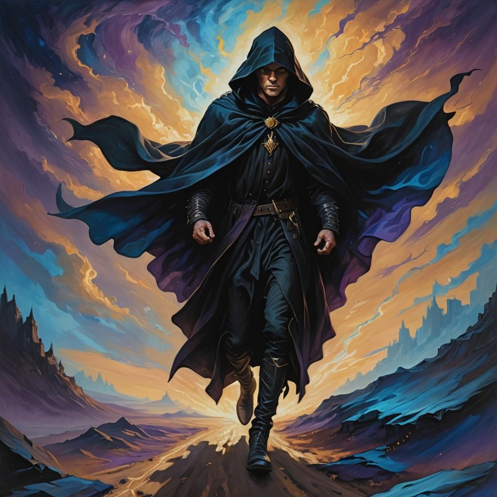 Dark Fantasy Warrior Gallops Through Dreamscape in Vibrant O...