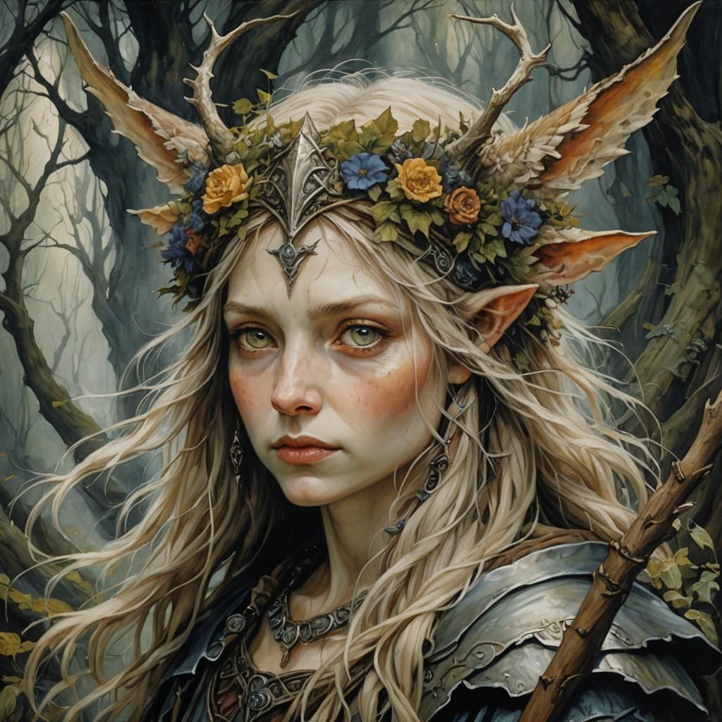 Mythical Goddess in Whimsical Oil Painting