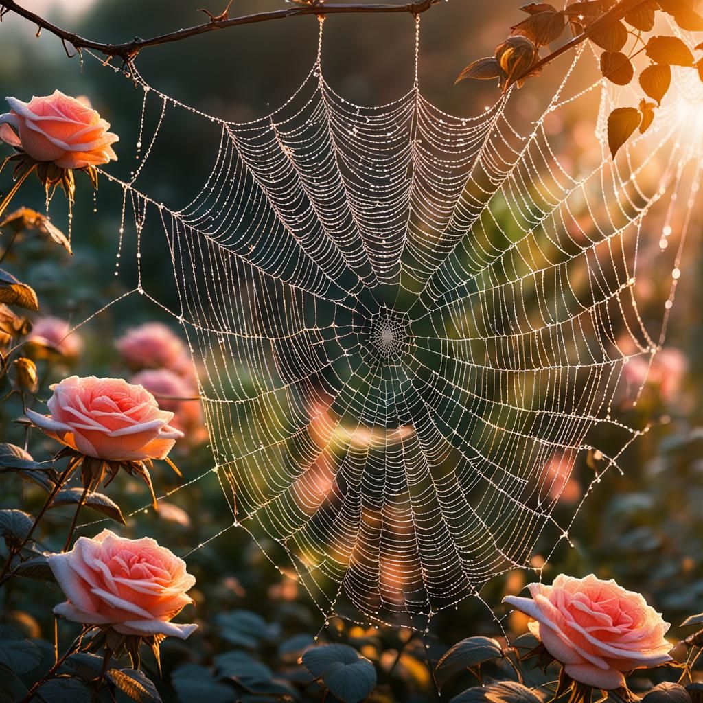 Vibrant Morning Dew in a Rose Garden