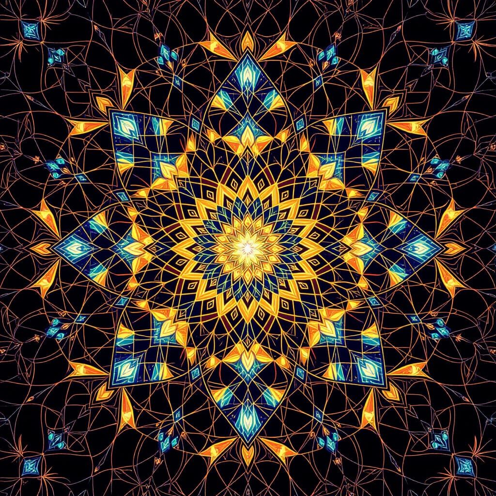 Kaleidoscopic Mandala with Symmetrical Geometric Shapes