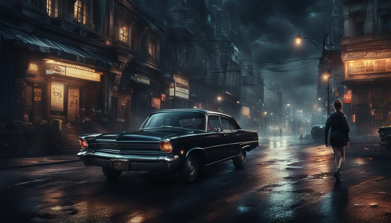 Dark City Chase at Night in Detailed Digital Art
