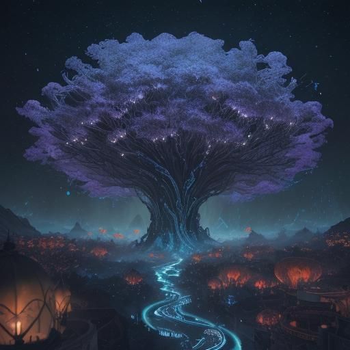 Aliens Amidst Bioluminescent Fireflies in a Surreal Arabian....