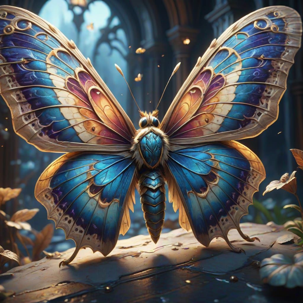 Large Beige Moth with Filigree: Fantasy Concept Art