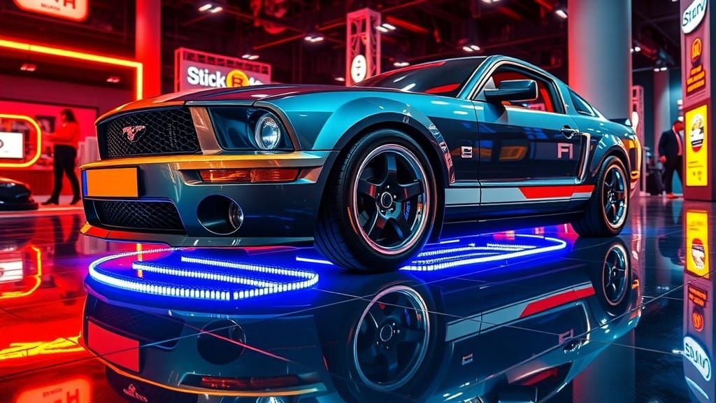 Tuned 2005 Mustang at Car Show with Neon Lights