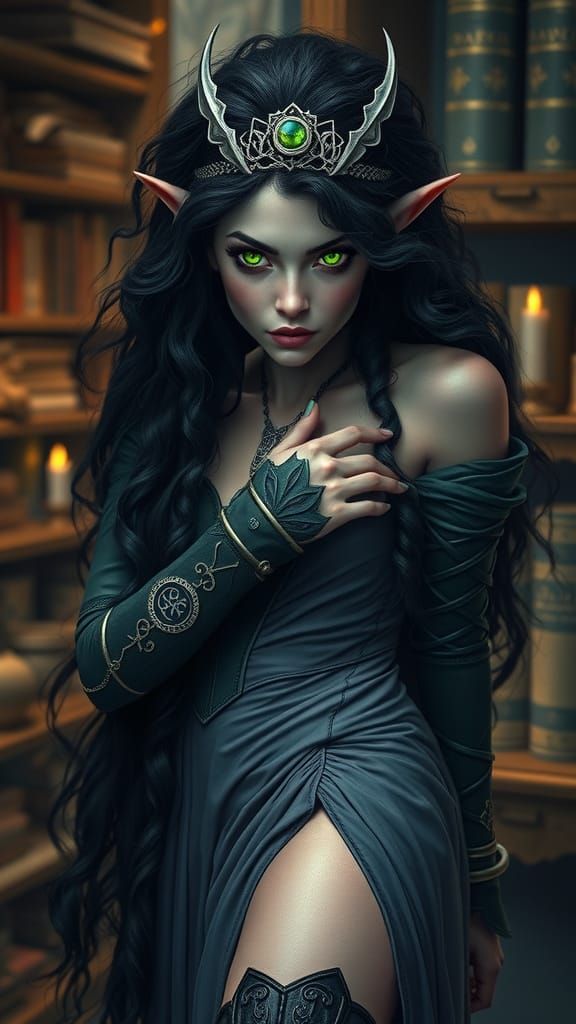 Dark Fantasy Sorceress with Mystical Symbols and Magical Ene...