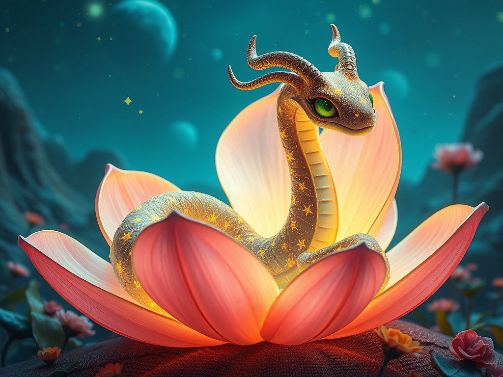 Surreal Alien Serpent in Iridescent Wonderland