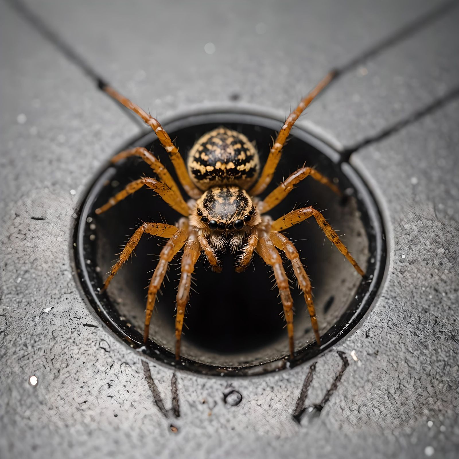 Magnified Spider Climbs Drainpipe