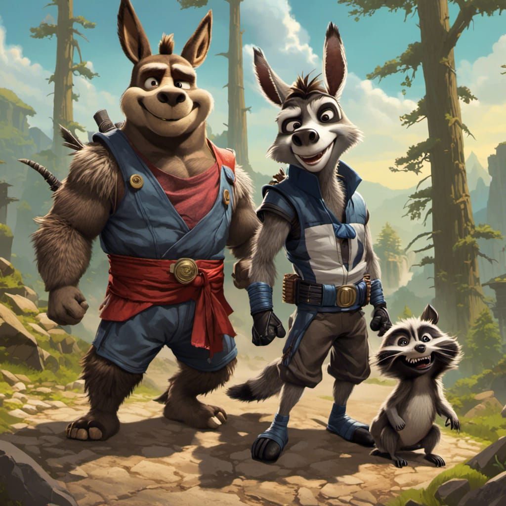 a donkey and a raccoon