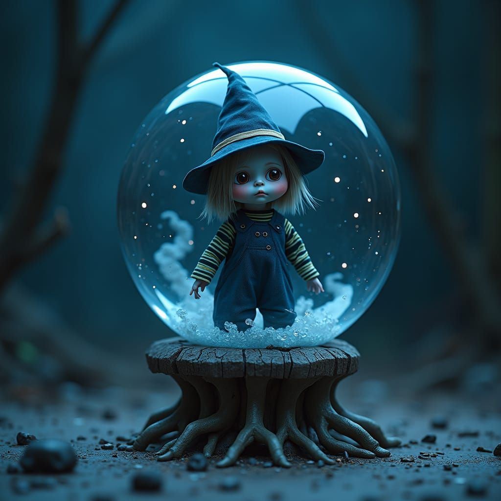 Chibi Voodoo Doll in Monotone Blue, Tim Burton-Inspired, Fan...