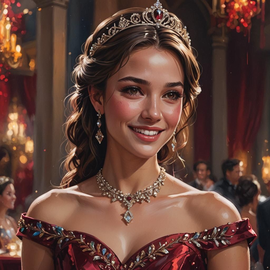 Regal Princess in Vibrant Red Gown