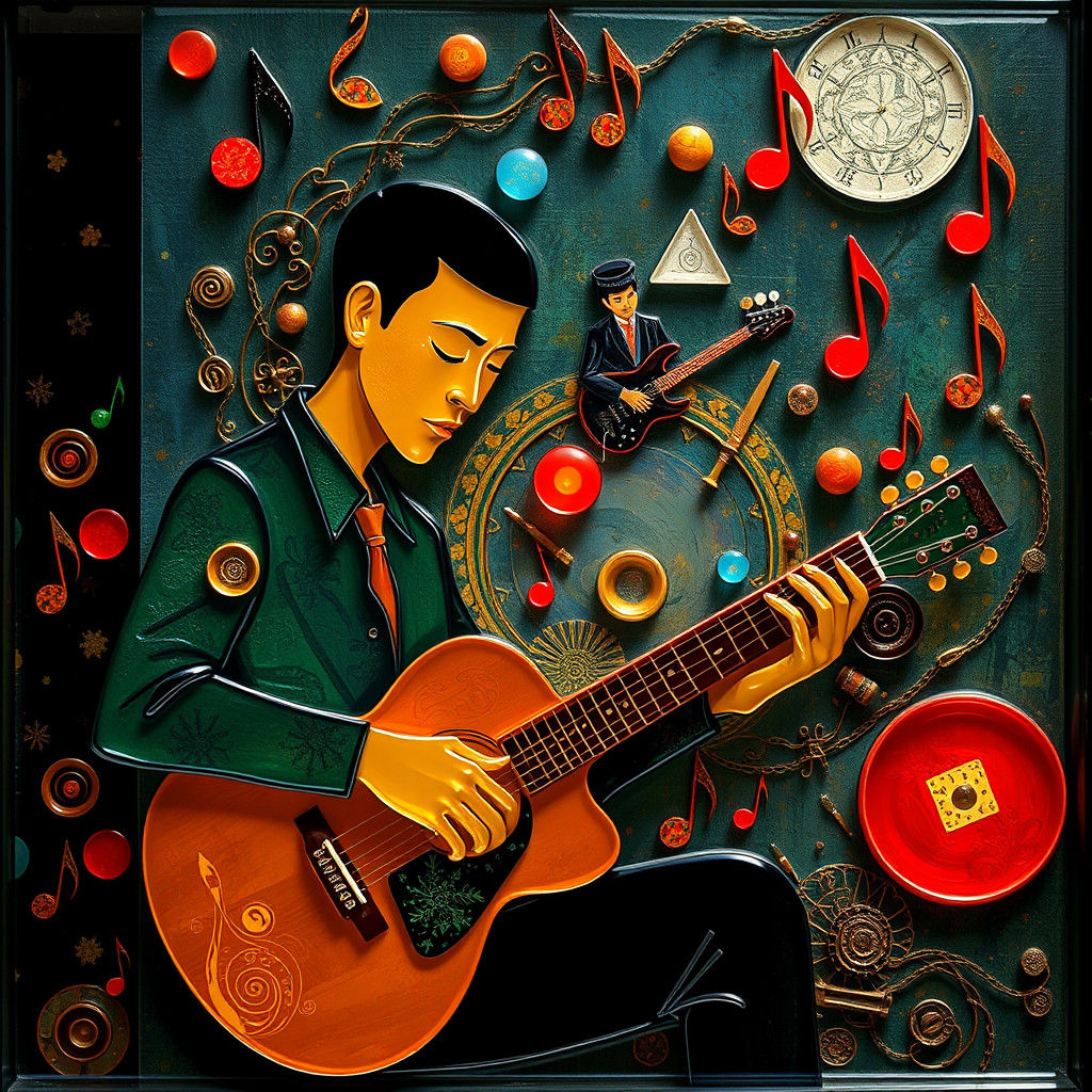 Vibrant Glass Music Illustration in Art Nouveau Style