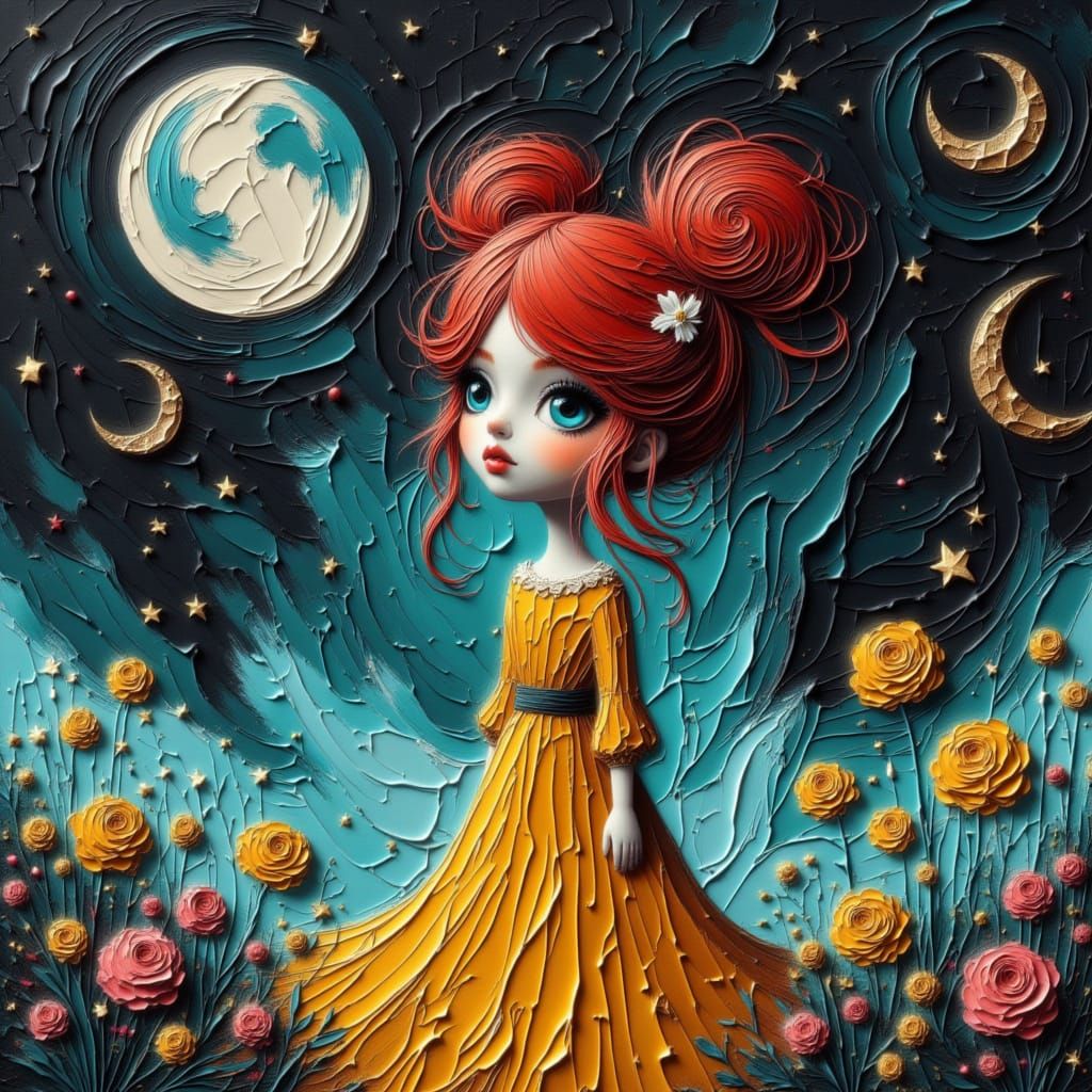 Woman on Moon Gazing at Earth in Astral Garden