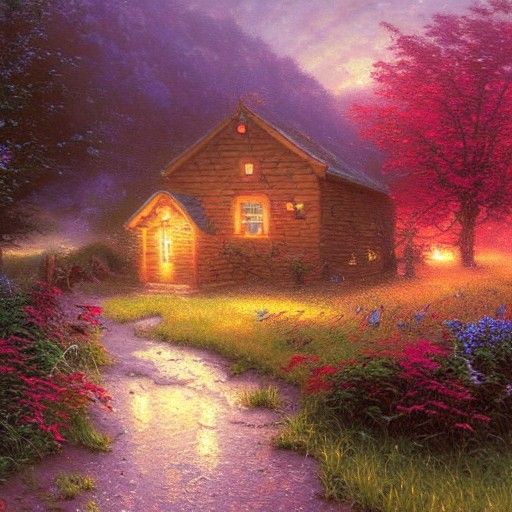 Whimsical Red-Headed Maiden in Cornfield Cabin Scene