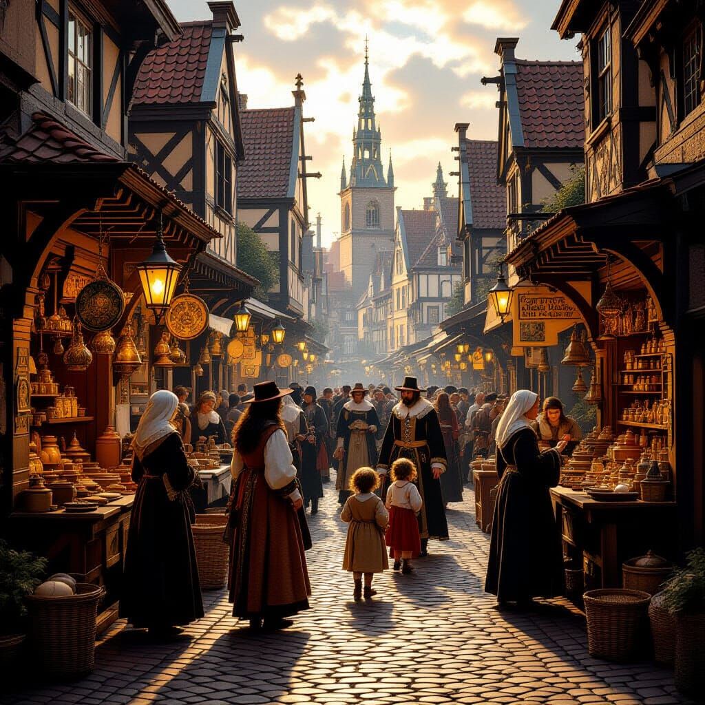 Medieval Marketplace Scene in Dutch Golden Age Style