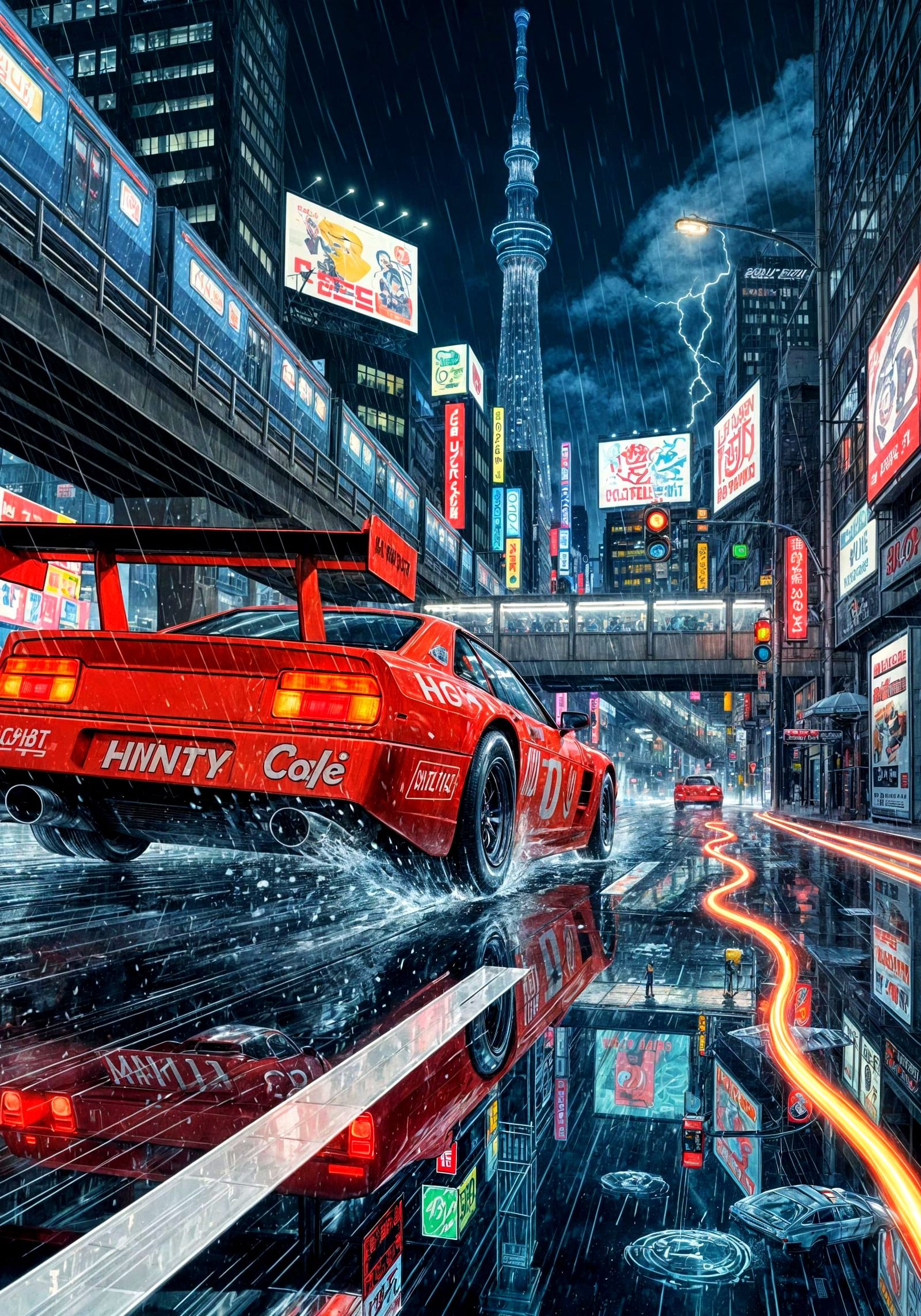 Retro Comic Style Race Scene with Neon City