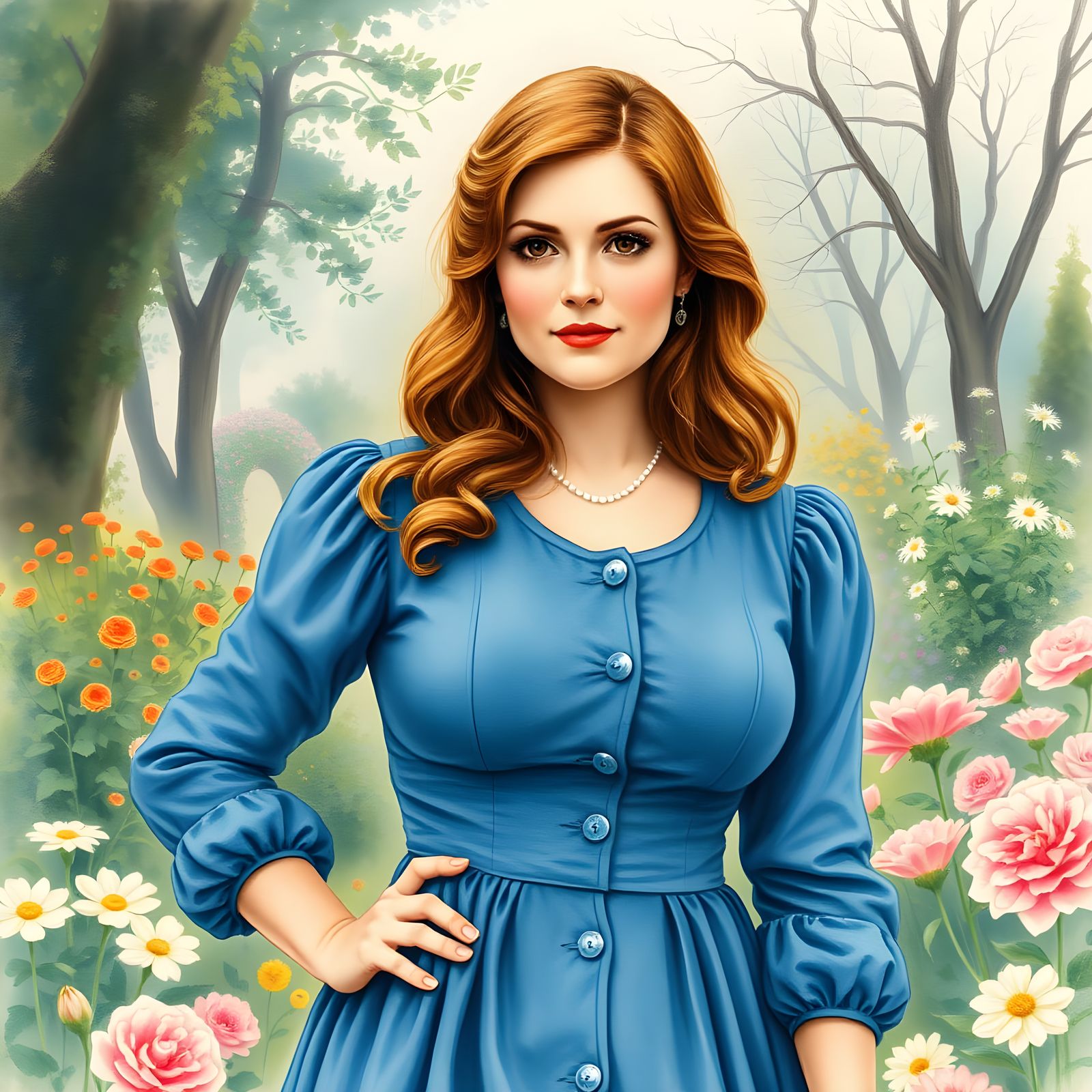 Elegant Woman in Victorian Botanic Garden