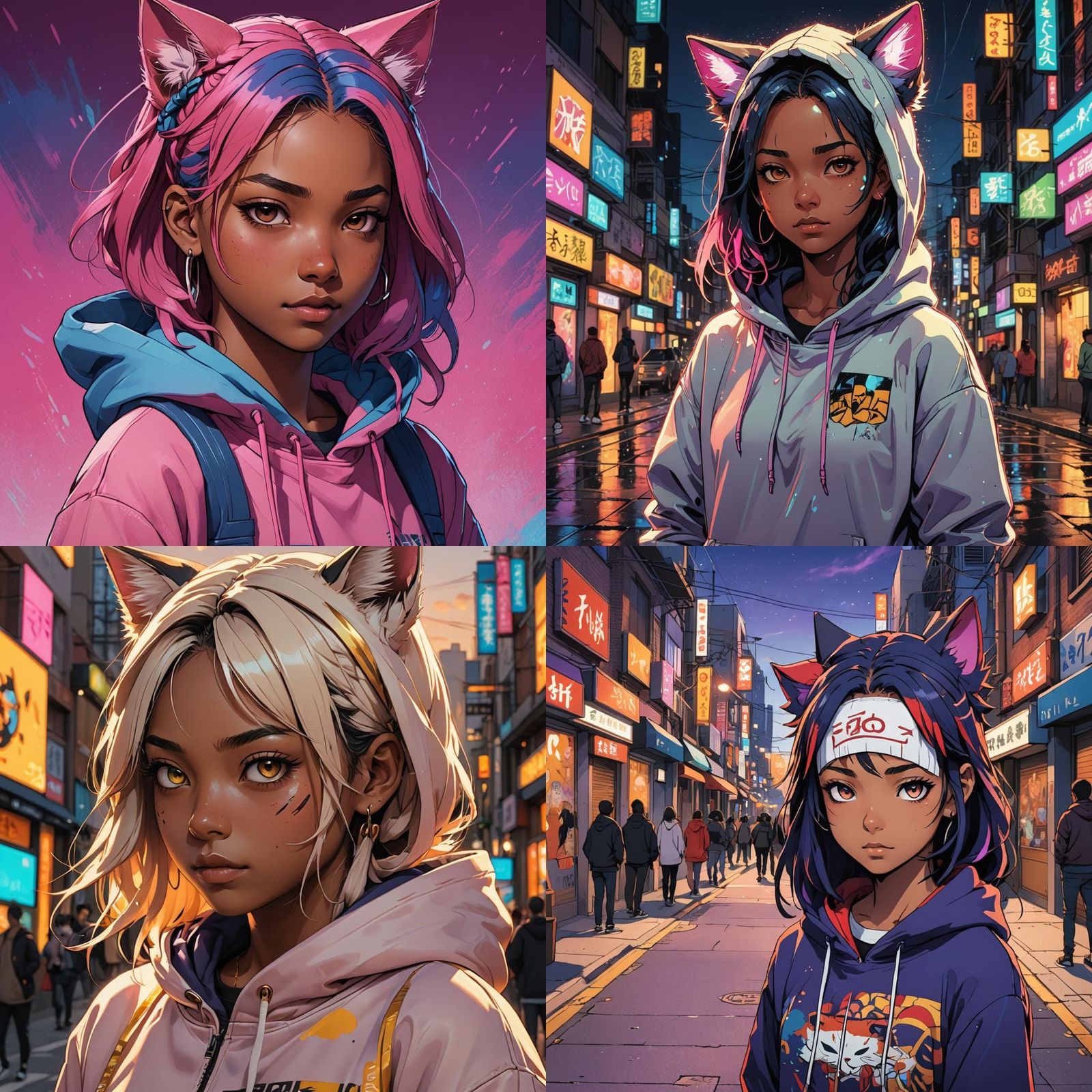 Surreal Blaxican Teenager in Vibrant Nekomata Hoodie