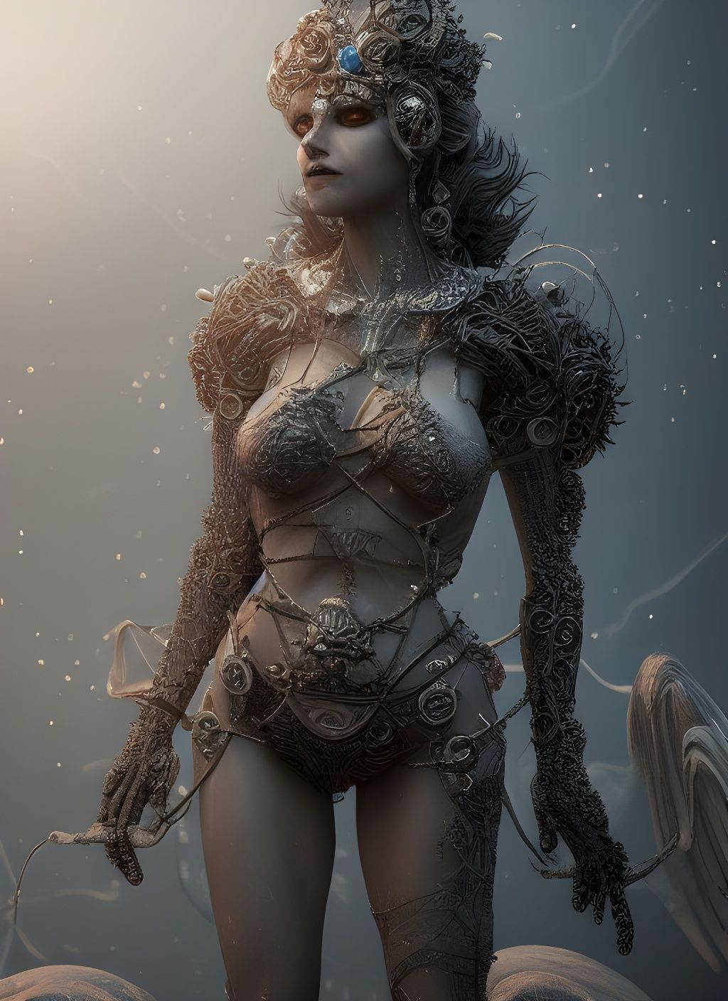 Ethereal Goddess Shines in Art Nouveau Underwater Realm