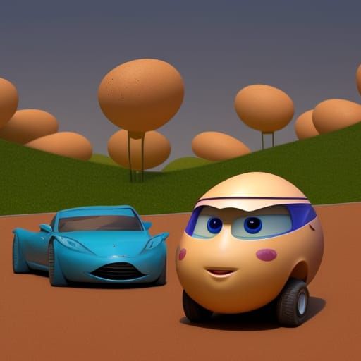Egg-Shaped Car: Pixar-Style 3D Digital Art