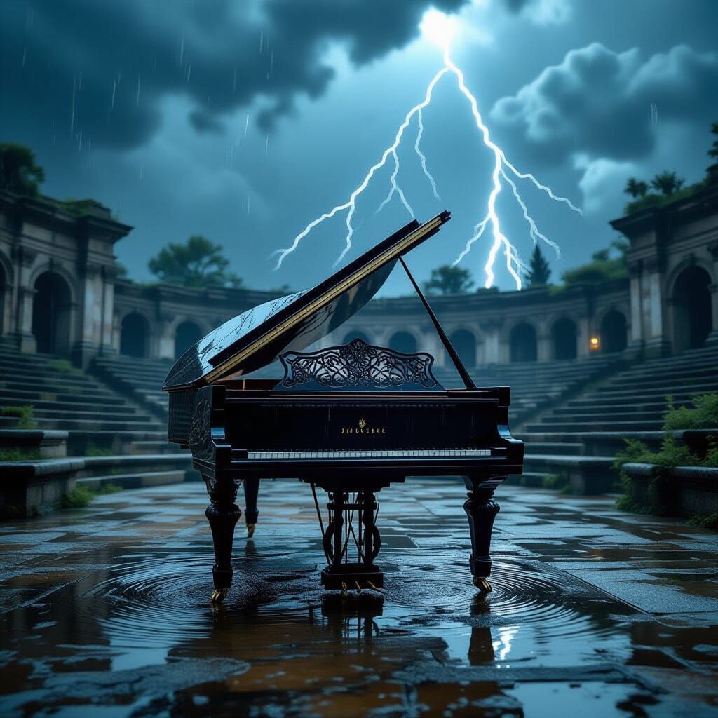 Piano in Thunderstorm: Dramatic Digital Art