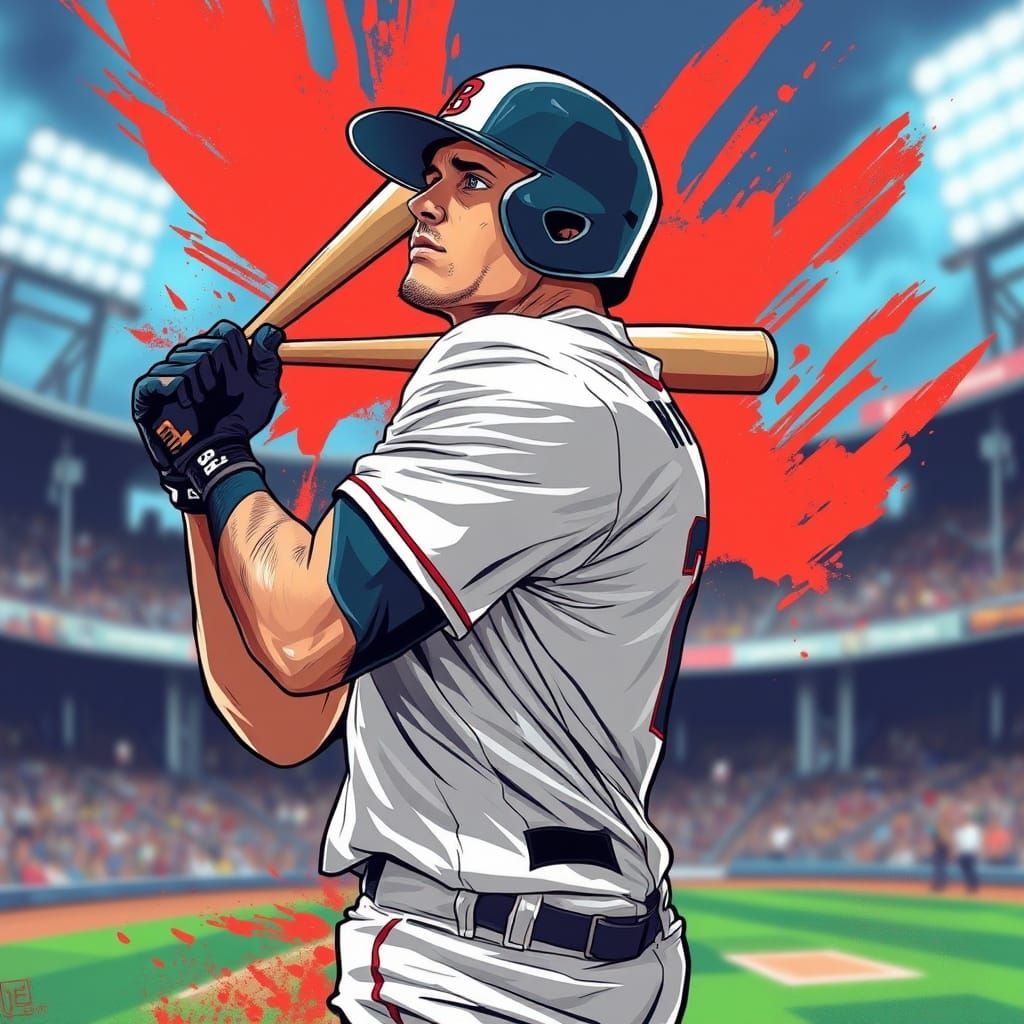 Confident Baseball Player with Pencil Bat in High-Contrast S...