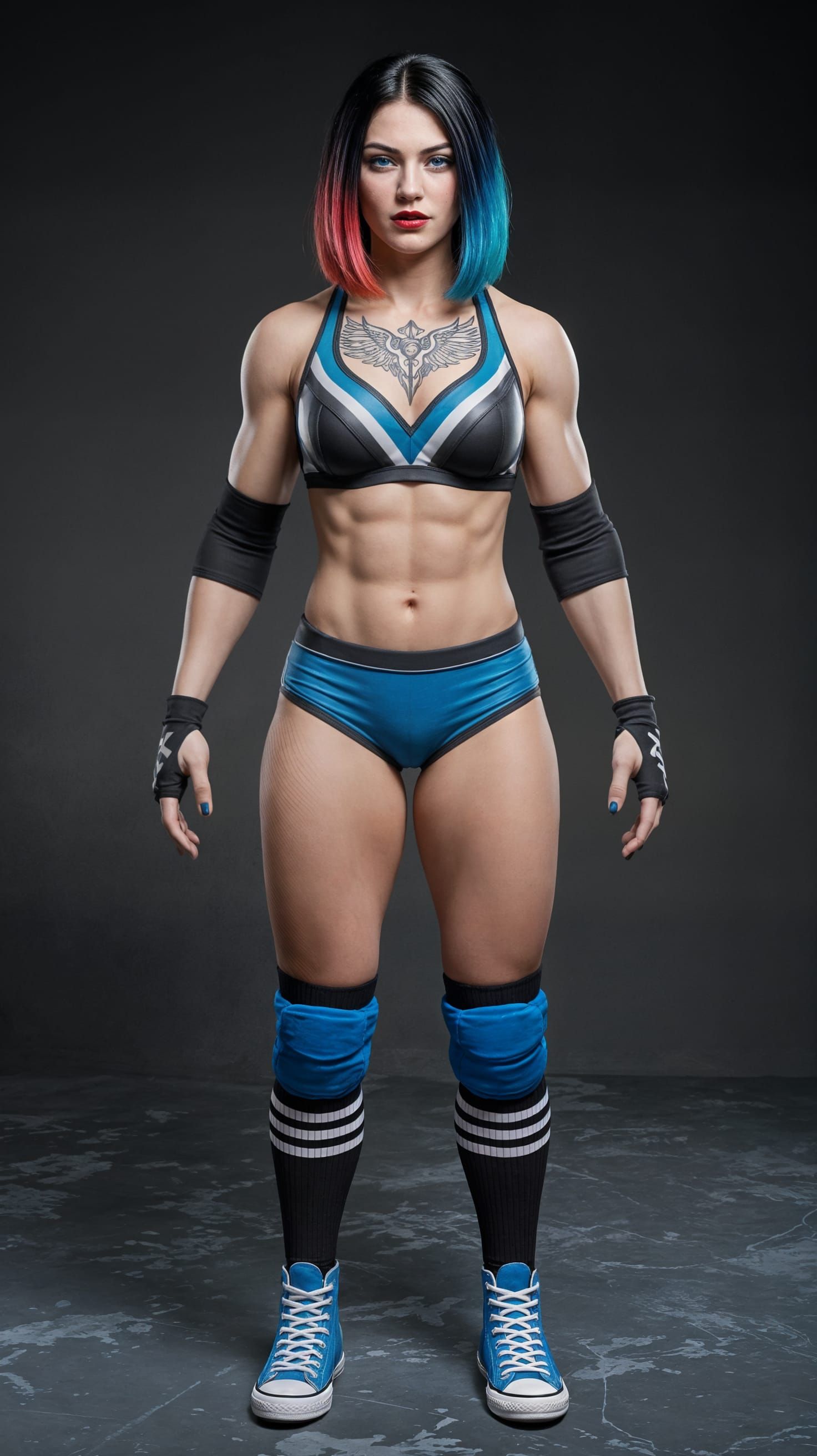 Athletic Female Pro Wrestler in Triadic Colors