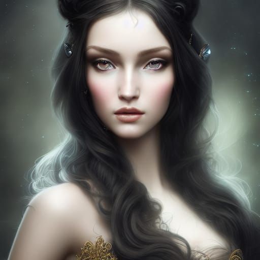 Elegant Hyper-Realistic Princess in Long Black Hair