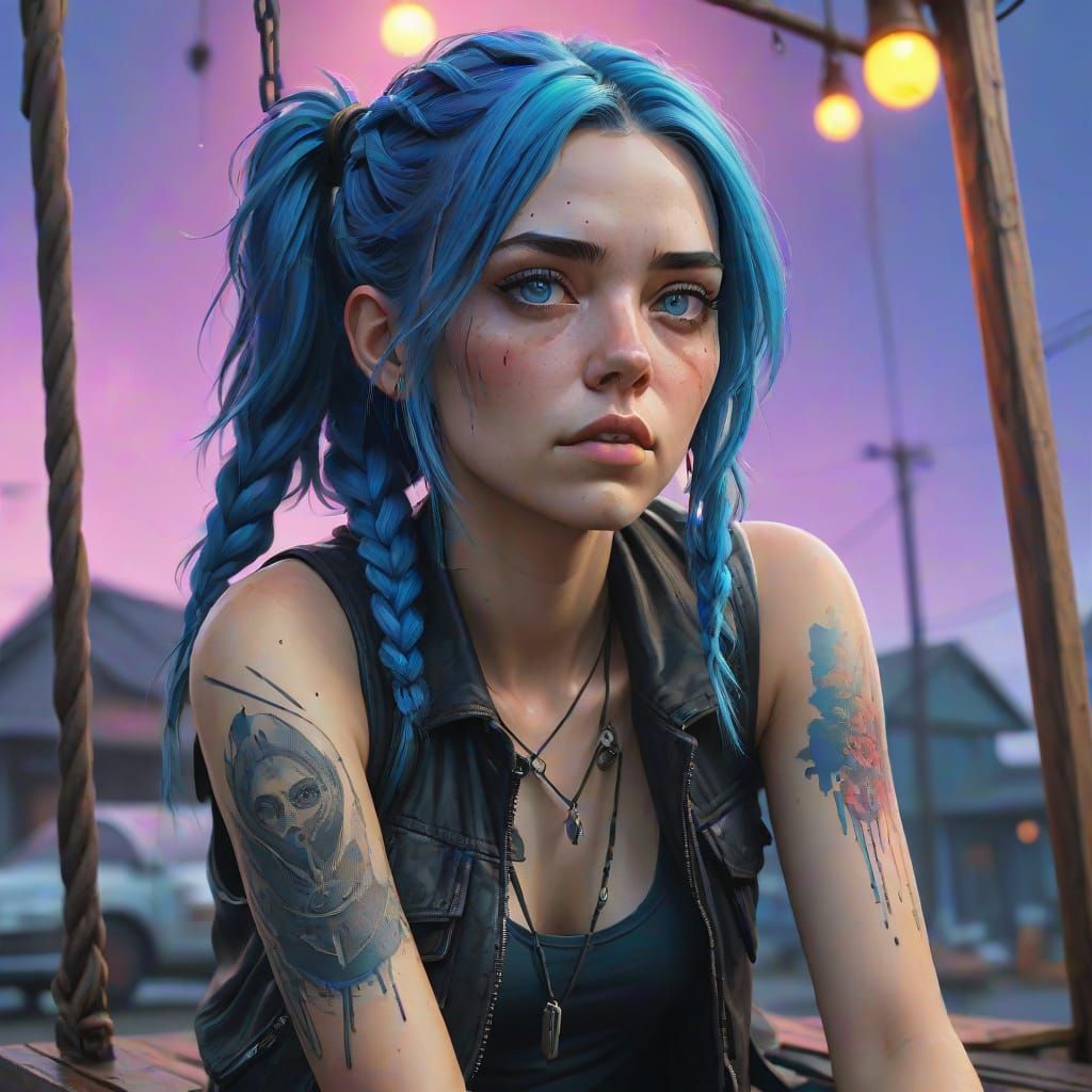 Mysterious Teenage Siren in Cyberpunk Style
