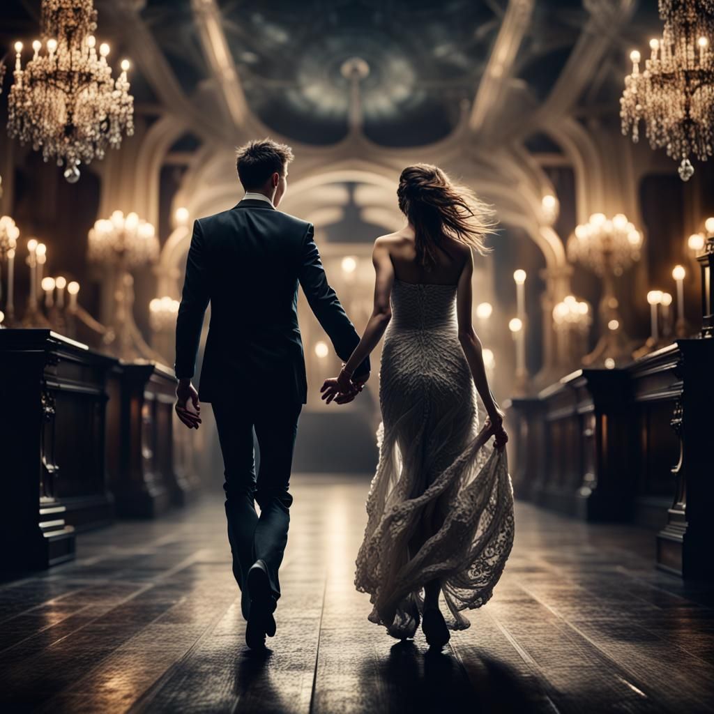 Elegant Lovers Make a Dashing Escape in a Glamorous Nighttim...