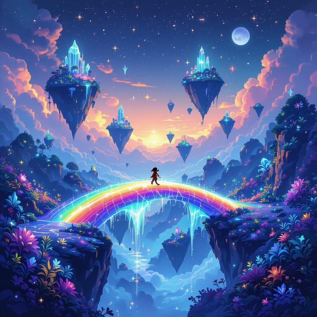 Whimsical Surreal Landscape with Floating Islands