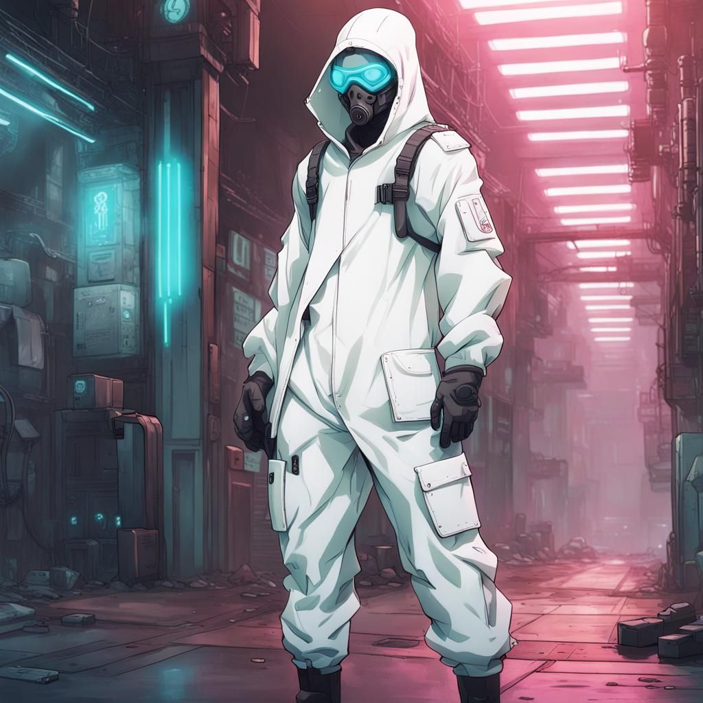 Cyberpunk Anime Man in Hazmat Suit