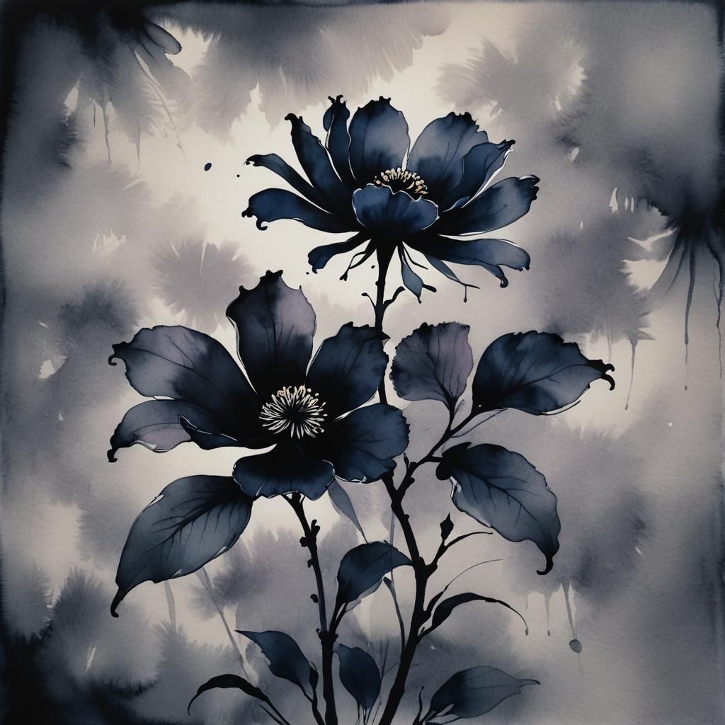 Surreal Black Bloom Blooms in Darkness