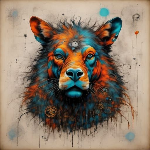 Golden Sapphire Light Beams in Ethereal Fog Abstract Paintin...