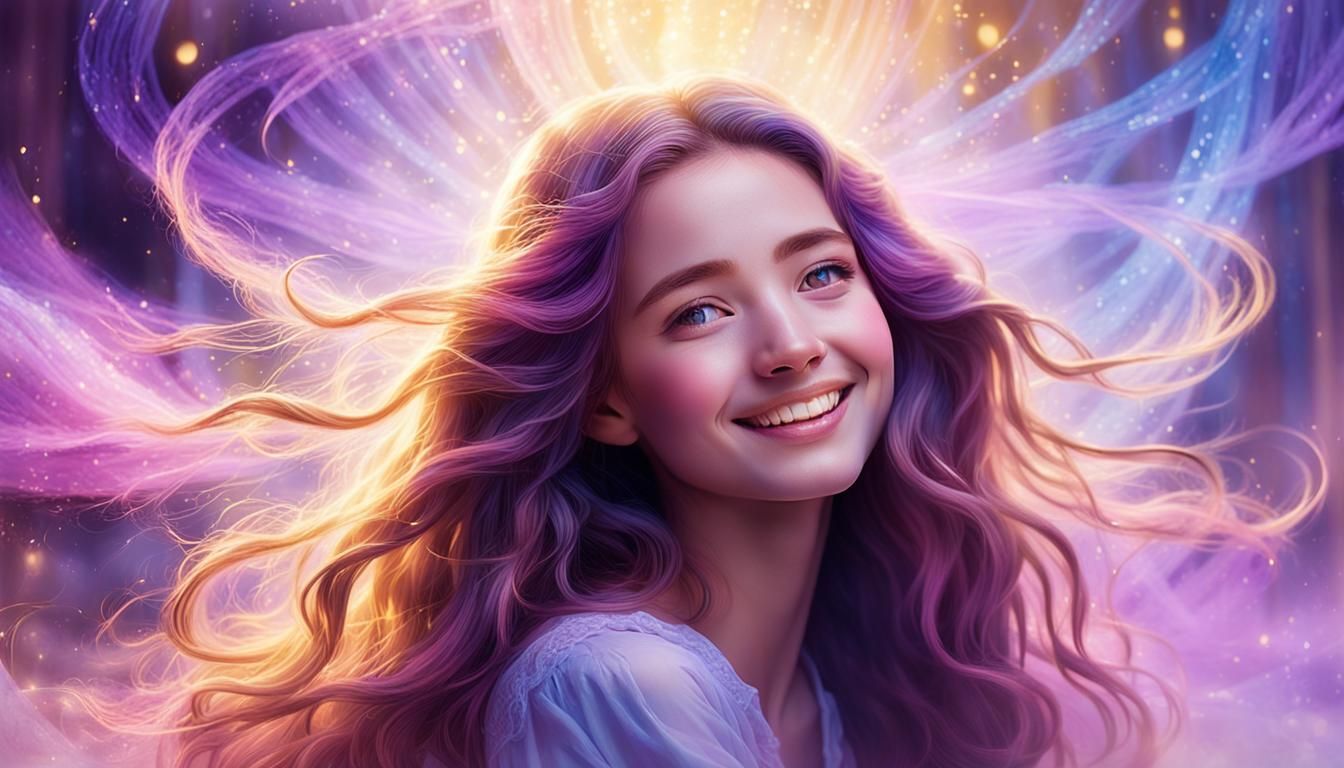 Radiant Woman in Ethereal Dreamscape