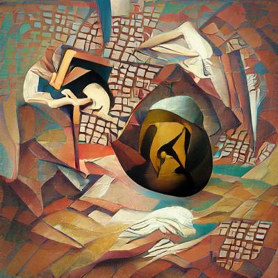 Surreal Abstract Cubist Depiction of Sisyphus