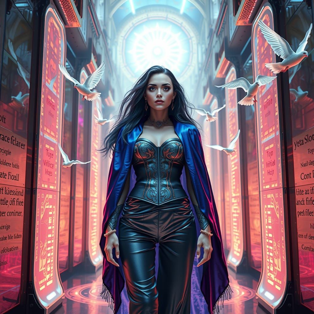 Surreal Digital Mystic in Cyber-Victorian Temple of Light