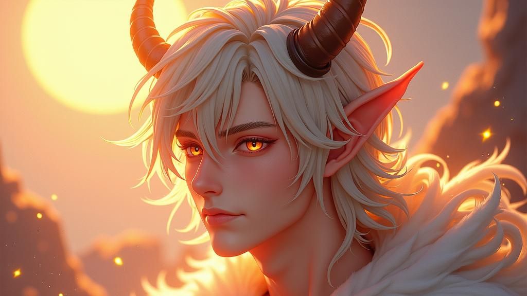 Mystical Devil Seeks Warmth in Vibrant Ethereal Landscape