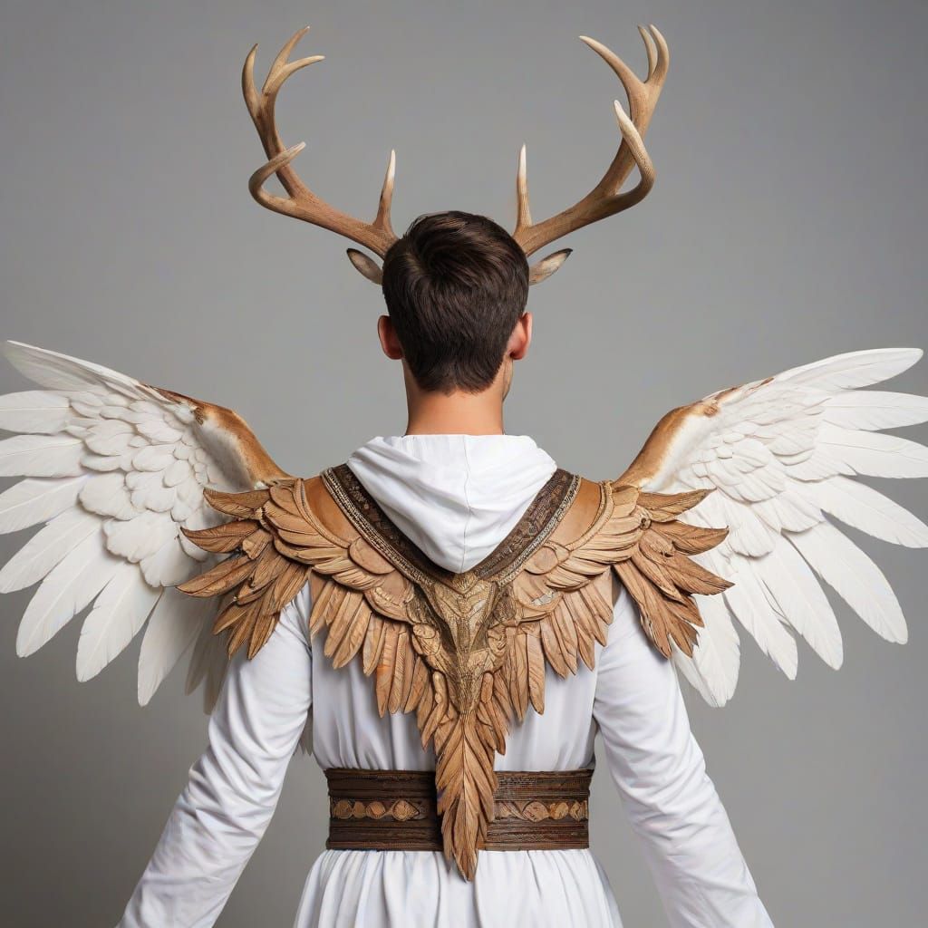 Greek Warrior with Wings and Deer Antlers