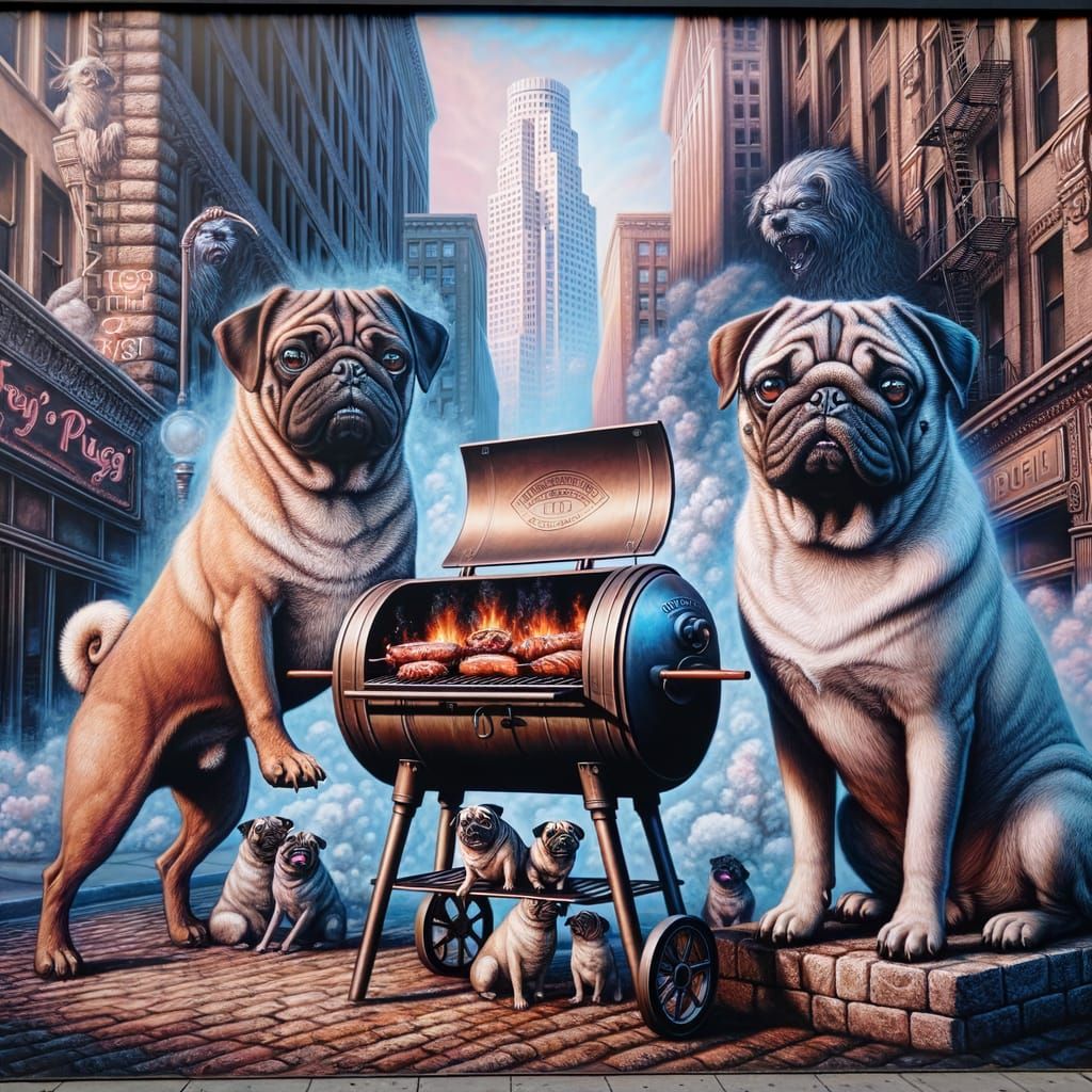 Brown and White Pugs Grill Up a Storm in DTLA's BBQ Scene