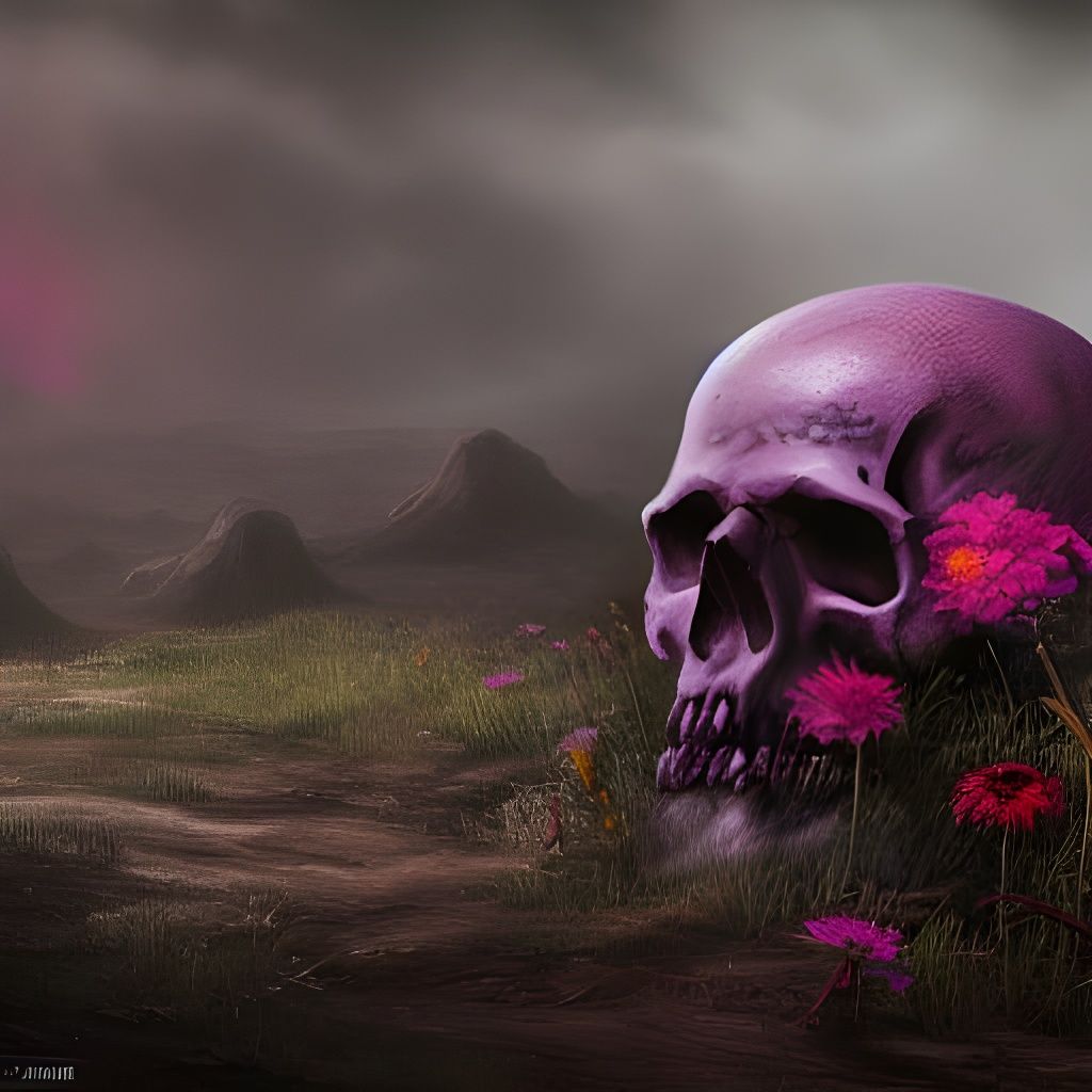 Vibrant Skull on A desolate landscape