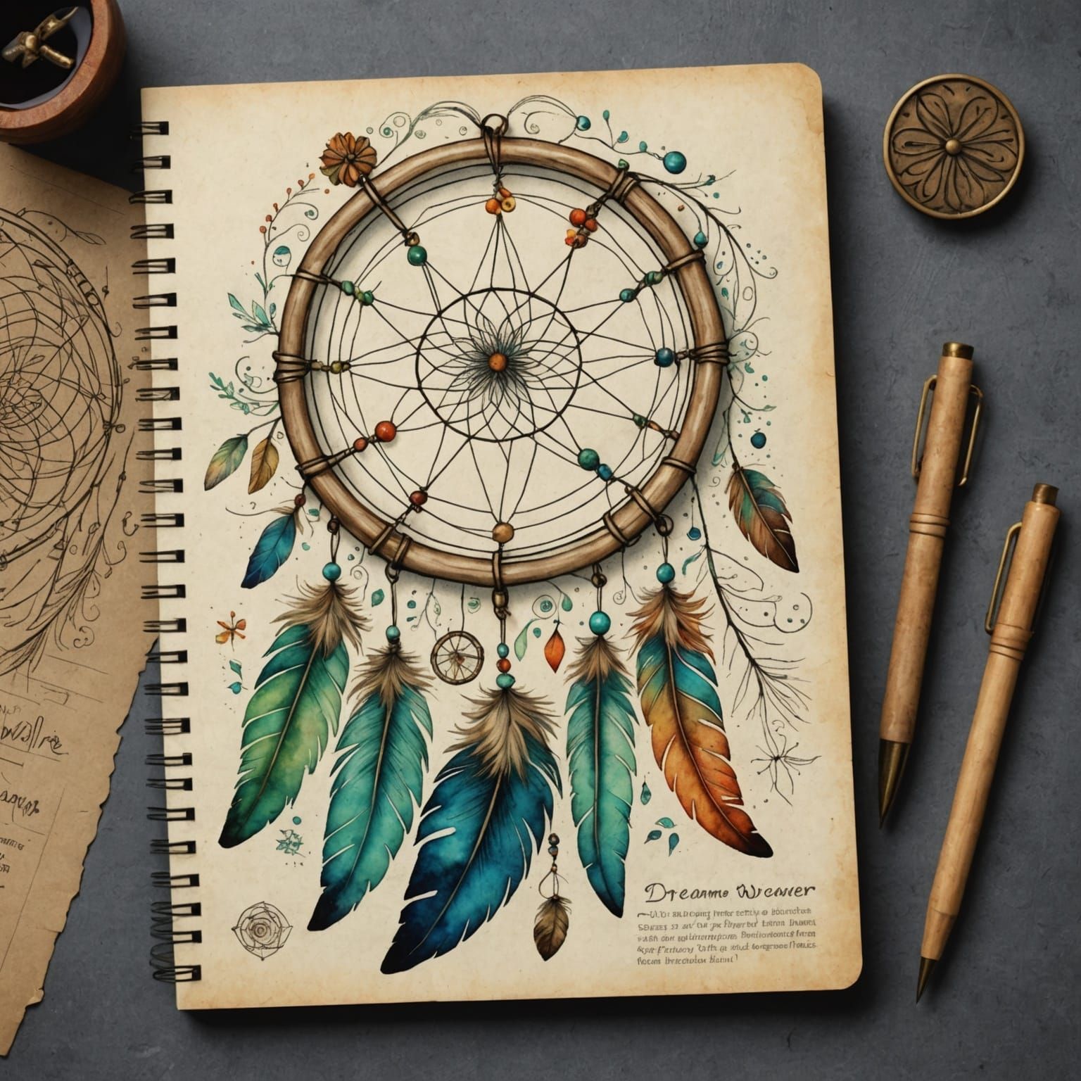 Whimsical Dreamcatcher with Magical Properties Illustrated i...