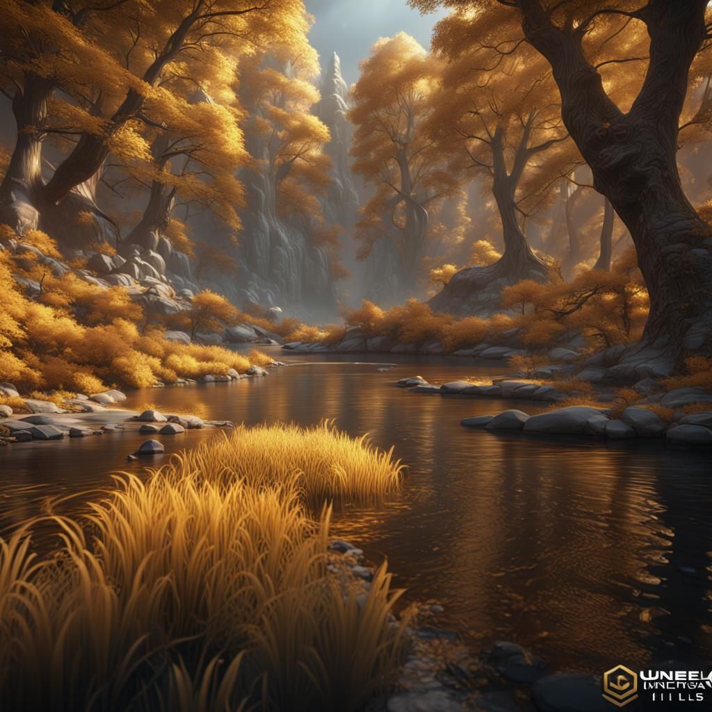 Fantastical Golden Landscape with Rugged Men